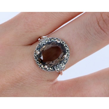 Bague En Argent 925 (Quartz Fumé - Marcassites) — vue 2