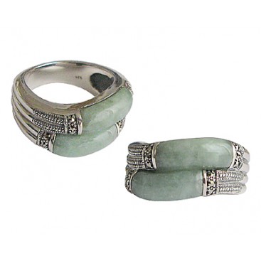 Bague en Argent 925 (Jade vert - Marcassites)