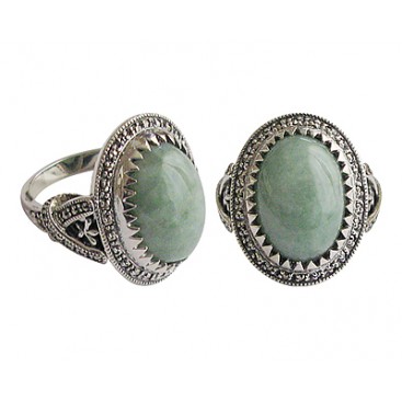 Bague en Argent 925 (Jade Vert - Marcassites)