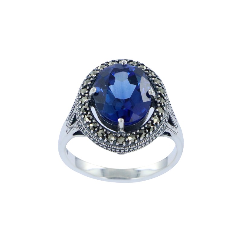 Bague Argent 925 · Imitation Saphir Marcassites
