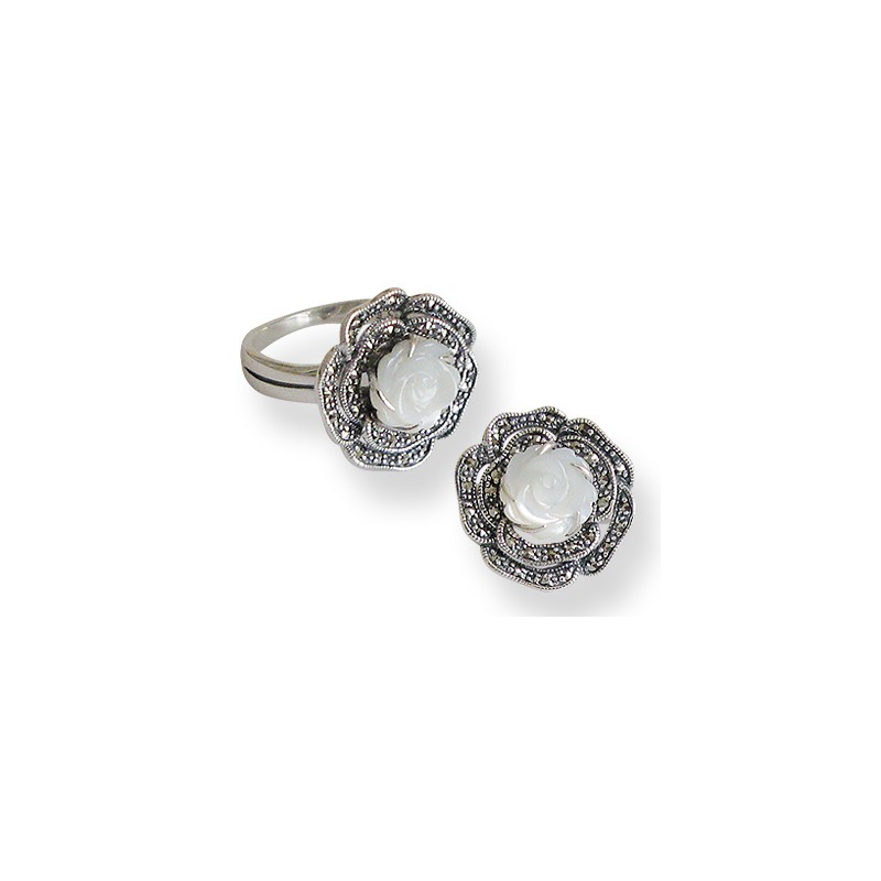 Bague Argent 925 · NACRE & MARCASSITES